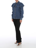 PHILOSOPHY DI LORENZO SERAFINI BLUE DENIM FRILLED LONG SLEEVED SHIRT SIZE 8
