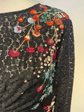 KAREN MILLEN BLACK LACE & FLORAL EMBROIDERED PENCIL DRESS SIZE 14