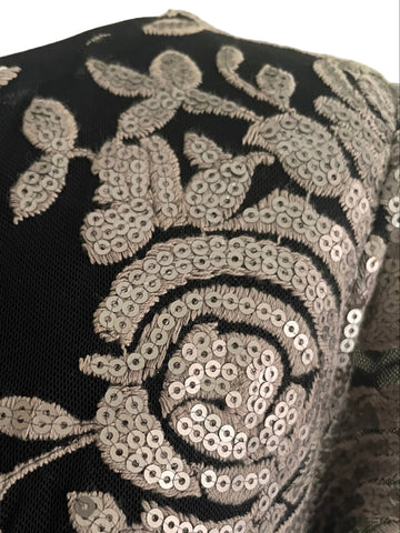 PHASE EIGHT BLACK & PEWTER SEQUINNED FLORAL EMBROIDERED PENCIL DRESS  SIZE 12