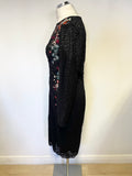 KAREN MILLEN BLACK LACE & FLORAL EMBROIDERED PENCIL DRESS SIZE 14