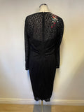 KAREN MILLEN BLACK LACE & FLORAL EMBROIDERED PENCIL DRESS SIZE 14