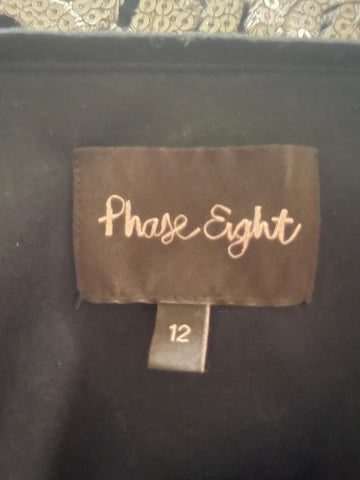 PHASE EIGHT BLACK & PEWTER SEQUINNED FLORAL EMBROIDERED PENCIL DRESS  SIZE 12