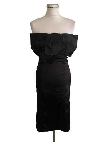 KAREN MILLEN BLACK SATIN STRAPLESS SPECIAL OCCASION DRESS  SIZE 12
