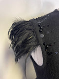 ELSPETH GIBSON BLACK FEATHER & SEQUIN TRIM SLEEVELESS ANGORA MIX KNIT DRESS SIZE 10