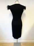 ELSPETH GIBSON BLACK FEATHER & SEQUIN TRIM SLEEVELESS ANGORA MIX KNIT DRESS SIZE 10