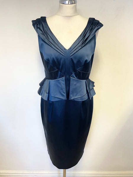 COAST BLUE SATEEN PEPLUM WAIST SLEEVELESS SPECIAL OCCASION PENCIL DRESS SIZE 12