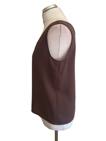 FRANK USHER 100% SILK BROWN SEQUINNED OVER SHIRT/ JACKET & VEST TOP SIZE 12/M