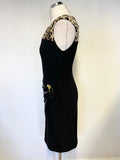 JOSEPH RIBKOFF BLACK & LEOPARD PRINT TRIM SLEEVELESS PENCIL DRESS SIZE 10