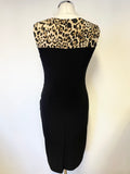 JOSEPH RIBKOFF BLACK & LEOPARD PRINT TRIM SLEEVELESS PENCIL DRESS SIZE 10