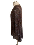 FRANK USHER 100% SILK BROWN SEQUINNED OVER SHIRT/ JACKET & VEST TOP SIZE 12/M