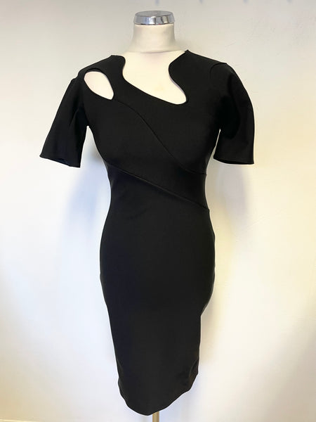 UNBRANDED FRENCH DESIGNER BLACK CUT OUT NECKLINE WITH REAR ZIP DETAIL BODYCON DRESS SIZE 36 UK 8