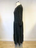 HUSH GREEN & BLACK LEOPARD PRINT 3/4 SLEEVE MIDI DRESS SIZE 12