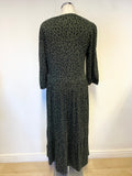 HUSH GREEN & BLACK LEOPARD PRINT 3/4 SLEEVE MIDI DRESS SIZE 12