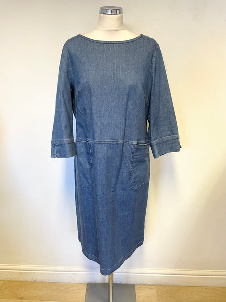 BODEN BLUE DENIM 3/4 SLEEVED SHIFT DRESS SIZE 14L