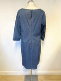 BODEN BLUE DENIM 3/4 SLEEVED SHIFT DRESS SIZE 14L