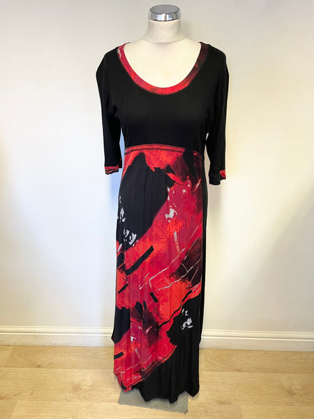 LEWIS HENRY BLACK WITH RED PRINT HALF SLEEVE MAXI DRESS SIZE