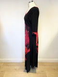 LEWIS HENRY BLACK WITH RED PRINT HALF SLEEVE MAXI DRESS SIZE