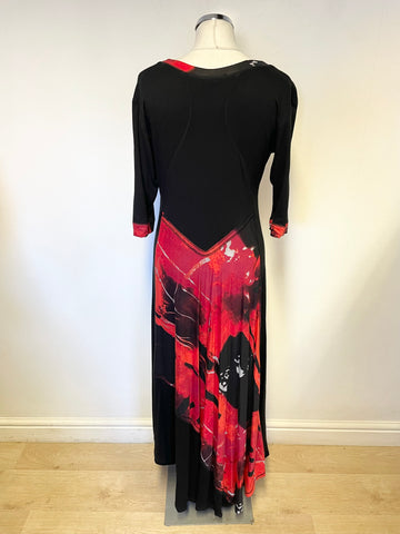 LEWIS HENRY BLACK WITH RED PRINT HALF SLEEVE MAXI DRESS SIZE