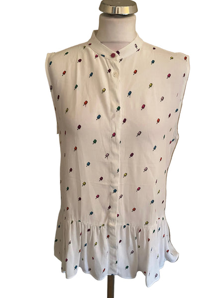 PAUL SMITH WHITE LOLLYPOP PRINT SLEEVELESS TUNIC TOP SIZE 42 UK 10