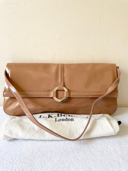 LK BENNETT CAMEL PATENT LEATHER CLUTCH / SHOULDER BAG