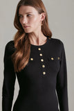 BRAND NEW KAREN MILLEN BLACK & GOLD BUTTON KNITTED MIDI DRESS SIZE S