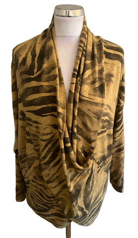 MADE IN ITALY MUSTARD & BROWN PRINT WRAP FRONT JUMPER ONE SIZE
