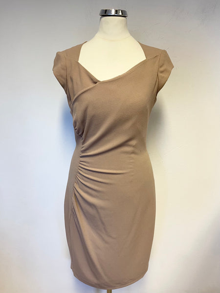 LK BENNETT CAMEL CAP SLEEVED PENCIL DRESS SIZE 8