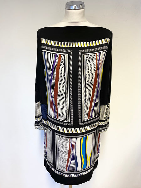 DIANE VON FURSTENBERG SILK MULTI COLOUR PRINT 3/4 SLEEVE SHIFT DRESS SIZE 4 UK 8
