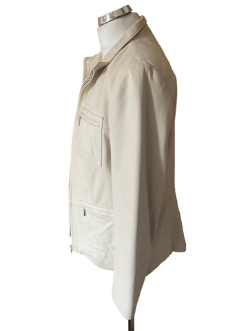 MARKS & SPENCER 100% LEATHER CREAM ZIP FRONT JACKET SIZE 14