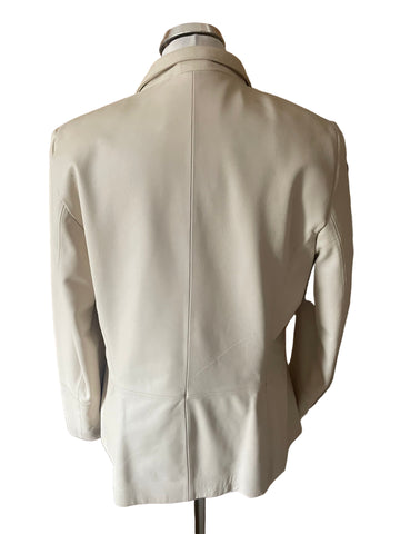 MARKS & SPENCER 100% LEATHER CREAM ZIP FRONT JACKET SIZE 14