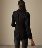 REISS DAHLIA BLACK SATIN PRINT SPECIAL OCCASION TAILORED JACKET SIZE 4