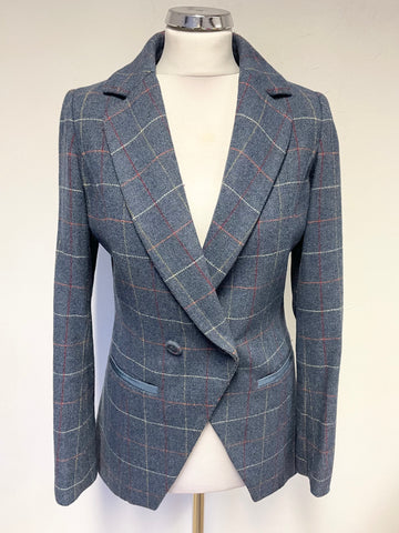 NESS BLUE CHECK WOOL MIX TWEED TAILORED BLAZER SIZE 10