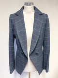 NESS BLUE CHECK WOOL MIX TWEED TAILORED BLAZER SIZE 10