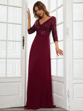 BRAND NEW EVER PRETTY BURGUNDY SEQUINNED BODICE 3/4 SLEEVE LONG EVENING DRESS SIZE 12