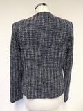 BRORA LINTON TWEED NAVY & WHITE COLLARLESS EDGE TO EDGE JACKET SIZE 10