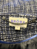 BRORA LINTON TWEED NAVY & WHITE COLLARLESS EDGE TO EDGE JACKET SIZE 10