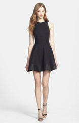 TED BAKER JEMINA BLACK & CONTRAST METALLIC TRIM FIT & FLARE DRESS SIZE 3 UK 12