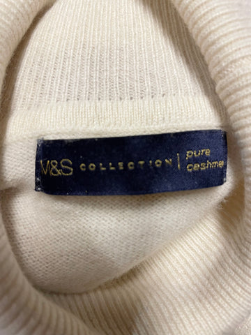 MARKS & SPENCER IVORY PURE CASHMERE  POLO NECK JUMPER SIZE 14