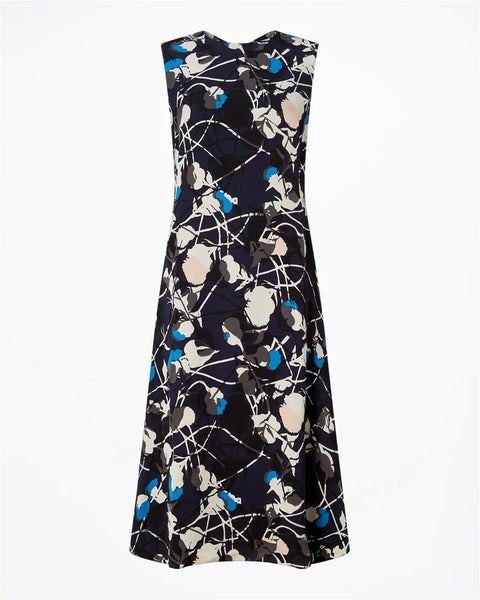 JIGSAW SALINA FLORAL THISTLE BLACK PRINT SLEEVELESS MIDI DRESS SIZE 12