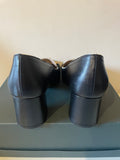 LK BENNETT BLACK LEATHER & GOLD HORSE BIT TRIM HEELS SIZE 7/40