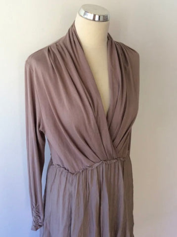 MINT VELVET TAUPE LONG SLEEVED WITH SILK PARACHUTE HEM SKIRT DRESS SIZE 14