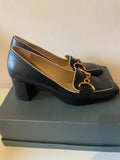 LK BENNETT BLACK LEATHER & GOLD HORSE BIT TRIM HEELS SIZE 7/40