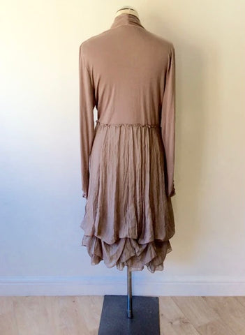 MINT VELVET TAUPE LONG SLEEVED WITH SILK PARACHUTE HEM SKIRT DRESS SIZE 14