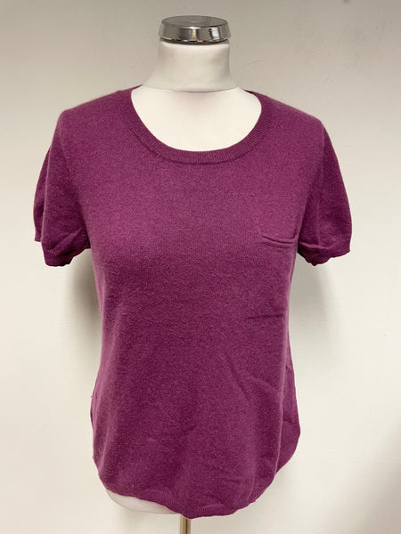 GAP PLUM 100% CASHMERE ROUND NECK SHORT SLEEVED JUMPER SIZE L