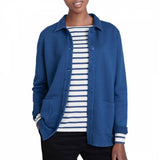 SEASALT ETCHING BLUE 100% COTTON COLLARED LONG SLEEVE JERSEY JACKET SIZE 12