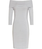BRAND NEW REISS MADELINE SILVER GREY OFF SHOULDER KNIT BODYCON DRESS SIZE 6