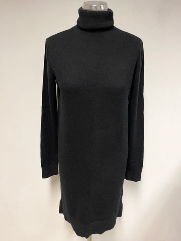 REISS GILMORE WOOL & CASHMERE BLACK POLO NECK JUMPER DRESS SIZE S