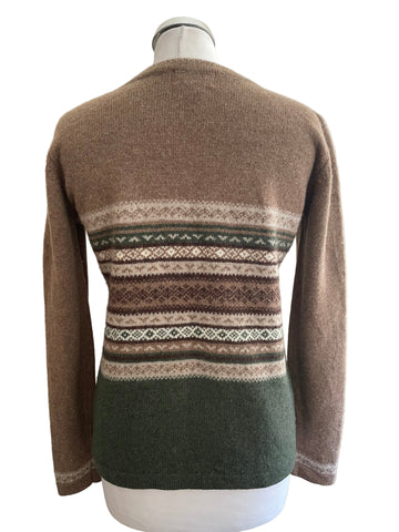 MULBERRY 100% WOOL BROWN & GREEN FAIR ISLE JUMPER SIZE M