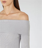 BRAND NEW REISS MADELINE SILVER GREY OFF SHOULDER KNIT BODYCON DRESS SIZE 6