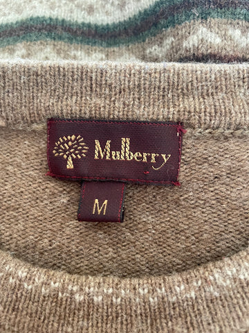 MULBERRY 100% WOOL BROWN & GREEN FAIR ISLE JUMPER SIZE M